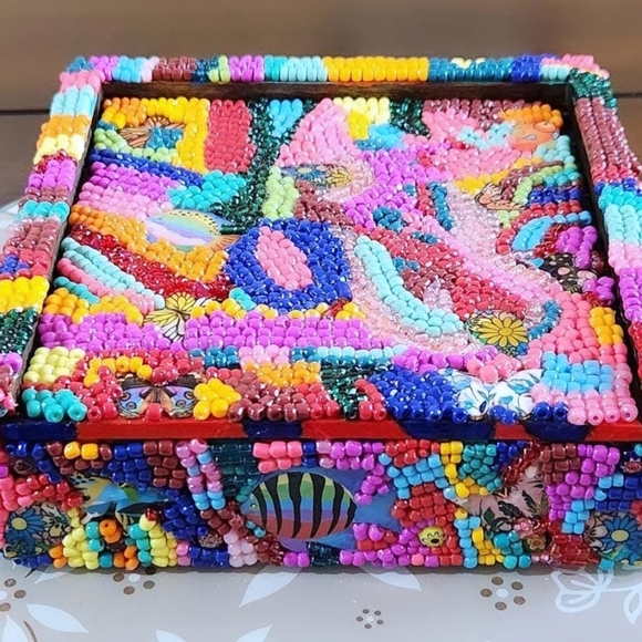 Hand Painted Beaded Memory Box - Picture 3 of 8